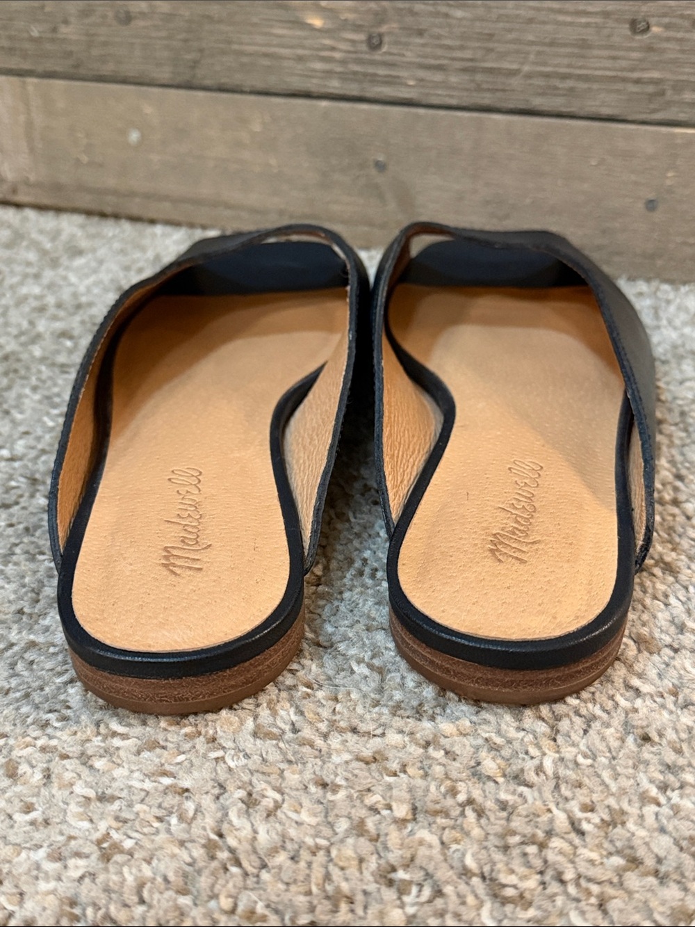Madewell Black Leather Peep Toe Slide Mules Minimalist Sandals Women’s 8.5 - Picture 6 of 7